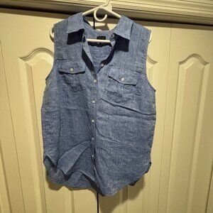 Talbots Linen Blue Sleeveless Shirt - Size Large